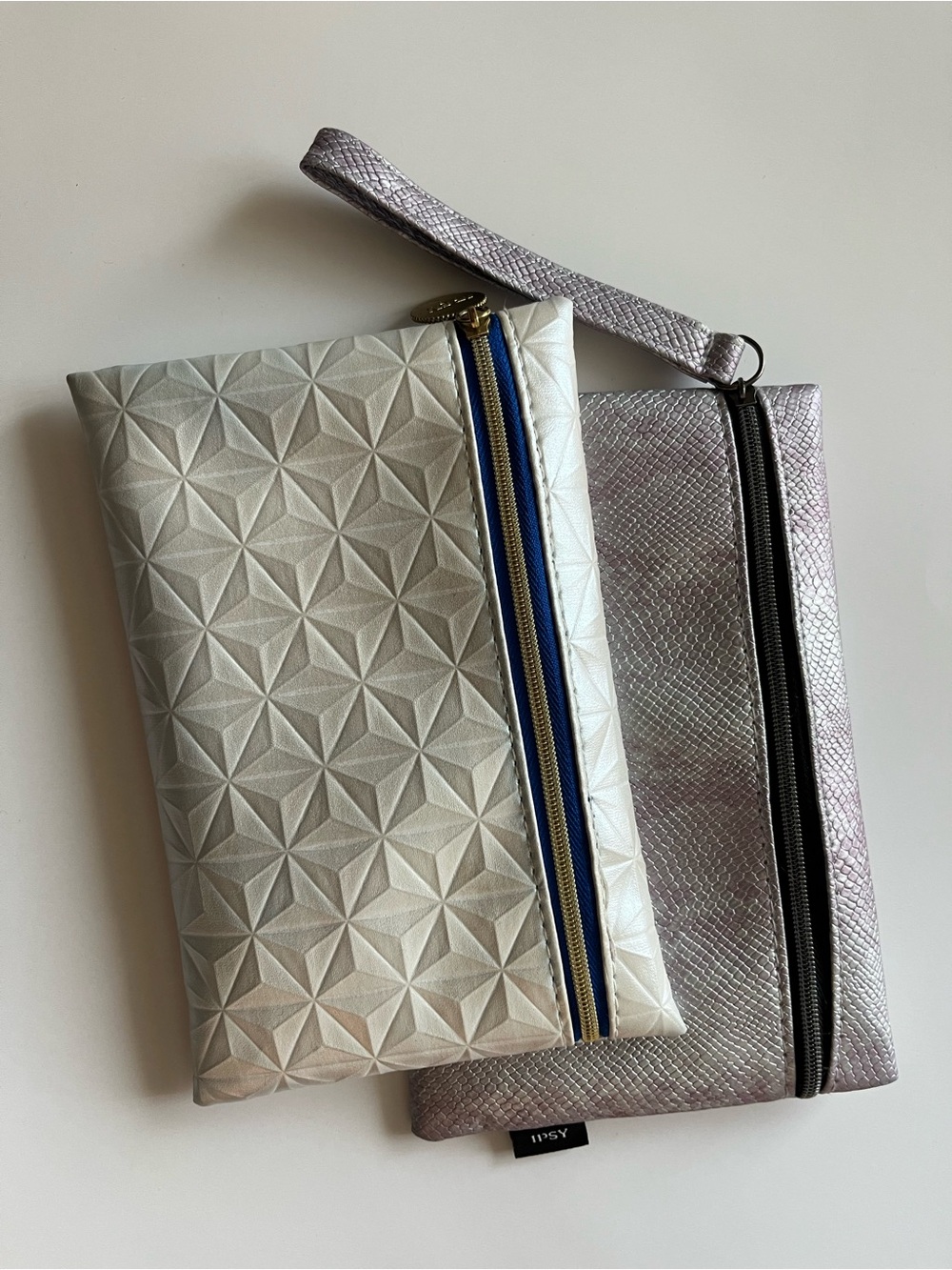 ipsy Metallic Silver and Pearl White Wristlet Duo